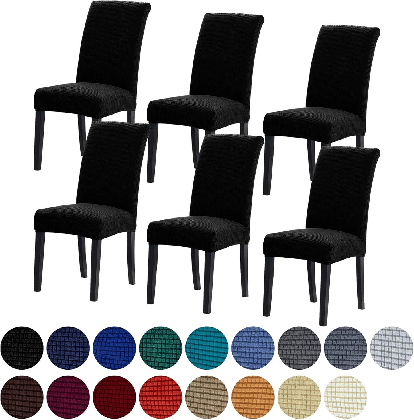 Howhic Stretch Chair Covers for Dining Room Set of 6, Removable Washable Dining Room Chair Covers, Dining Chair Slipcovers Seat Protector, Great for Home Upholstery and Banquet (Black, 6 Pack)