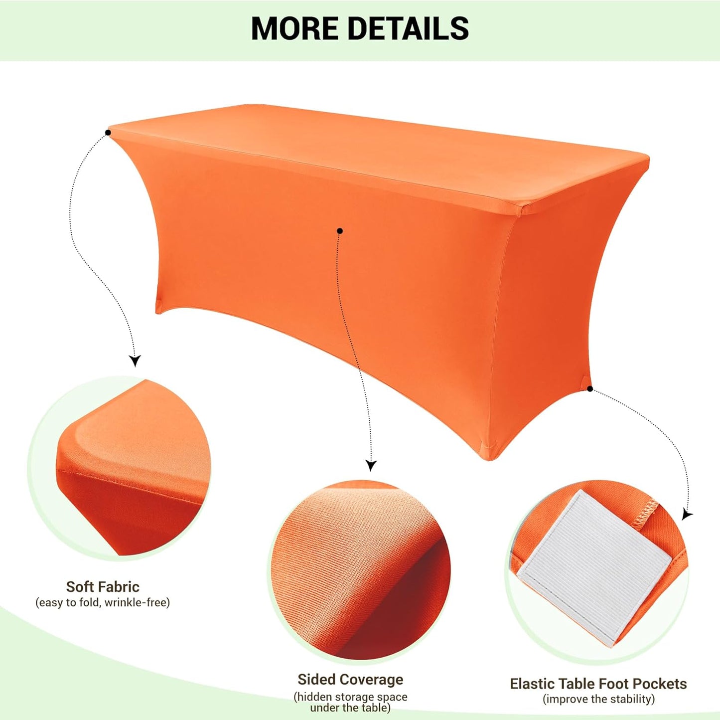 Obstal 4Ft Stretch Spandex Table Cover for Standard Folding Tables - 2 Pack Universal Rectangular Fitted Tablecloth for Party, Banquet, Events, Trade Show (Orange, 48L x 24W x 30H Inches)