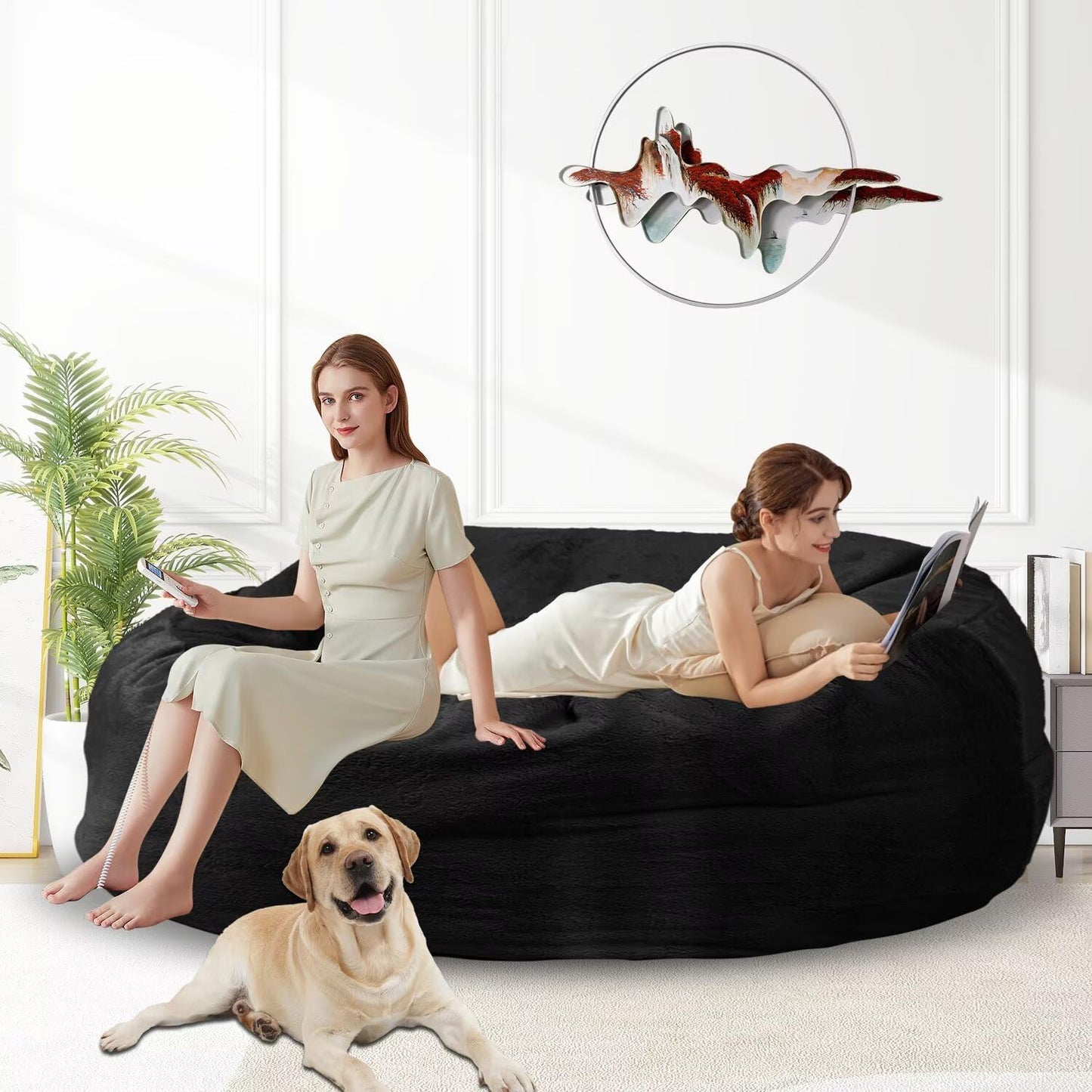 Bean Bag Chair for Adults 6FT,Soft Removable Cover for Teens/Girls Bedroom,Fluffy Giant Round Floor Beanbag Lounger Chairs (No Filler,Black)