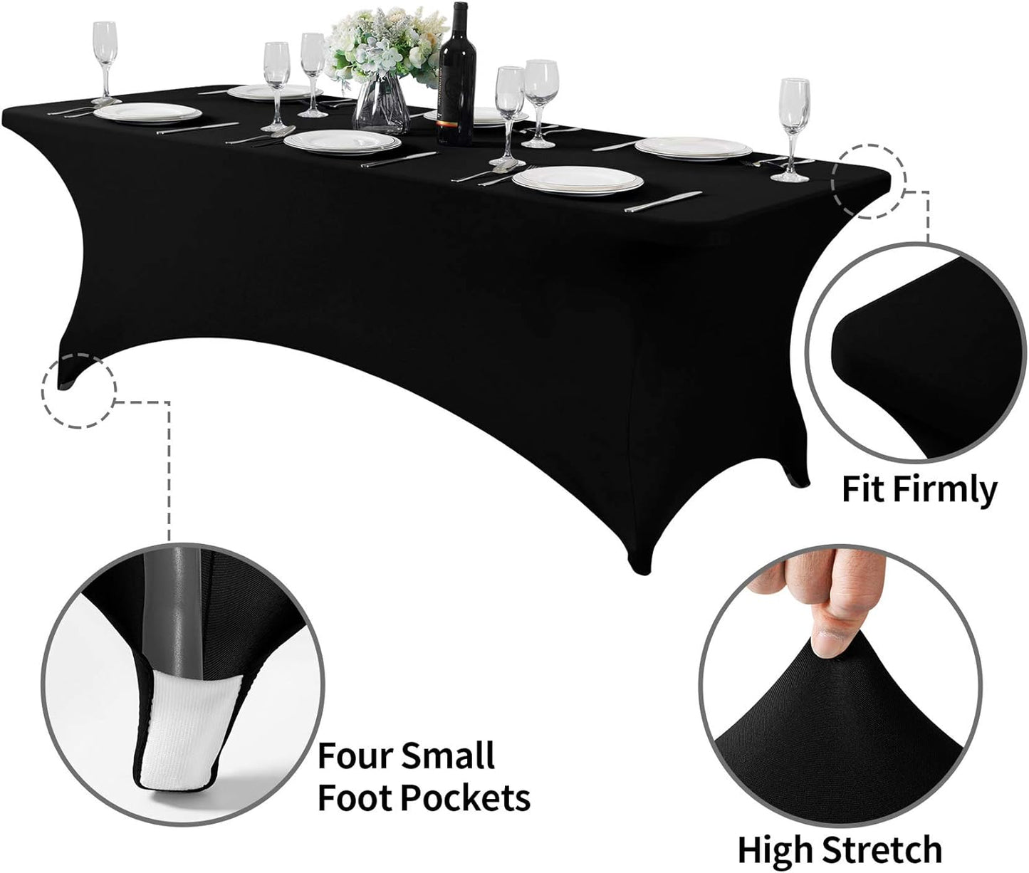 Spandex Table Cover for 8FT or 4ft or 6ft Table Universal Fitted Stretch Tablecloth for Party, Banquet, Wedding and Events-Black