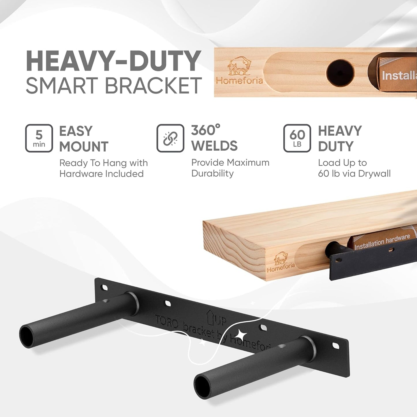 Homeforia White Floating Shelf 18 inch, High End Solid Real Wood 18inch Bathroom Floating Shelves for Wall Mounted, White Wooden 18in Floating Shelves, Heavy Duty Bracket, 18 X 6.5 X 1.75 in, Set of 3