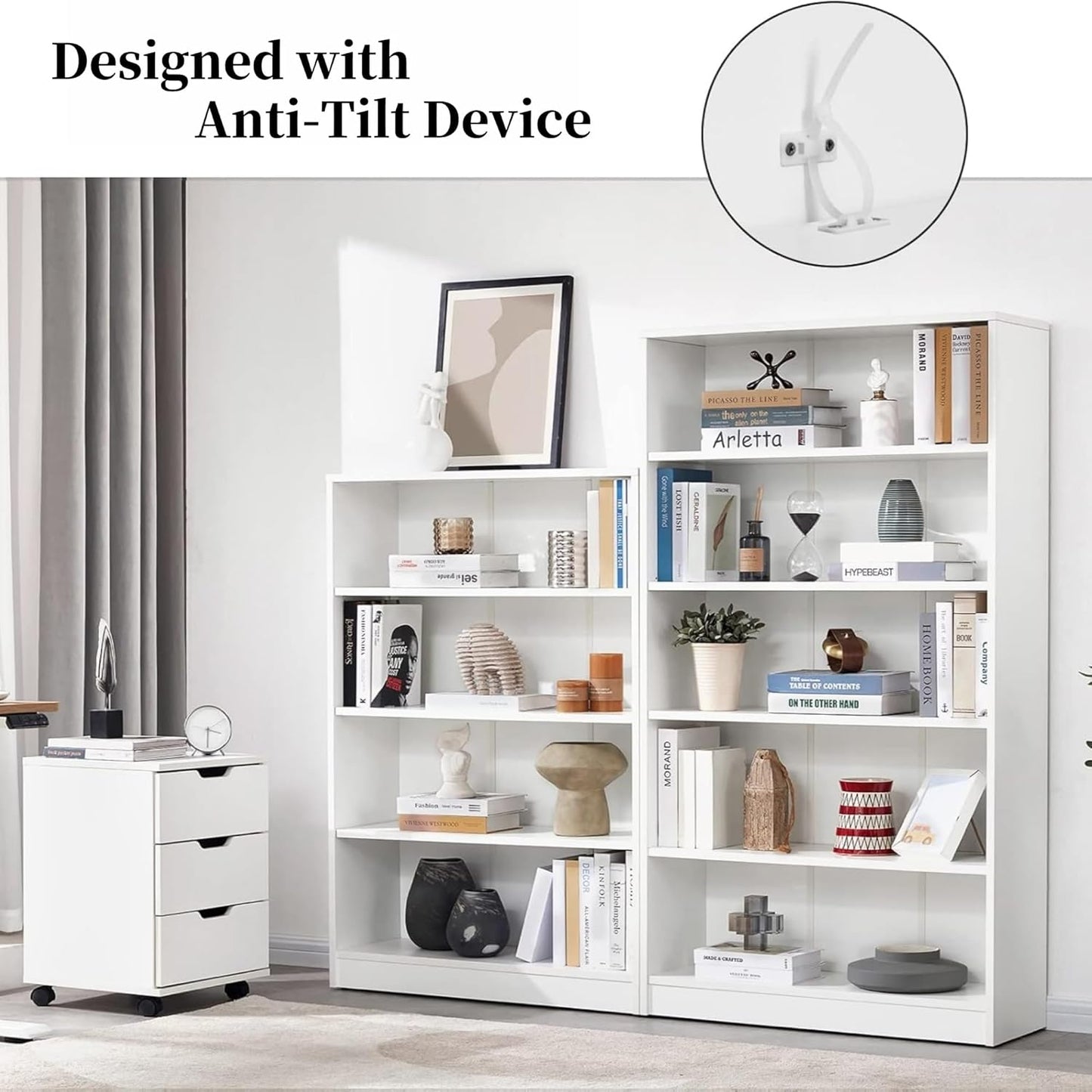 Bookshelf, Open Modern Bookshelf, 5 Shelf Bookcase with Freestanding Display Storage, Wooden Book Shelf for Bedroom, Living Room, Dinning Room, Office, 60 Inch, White