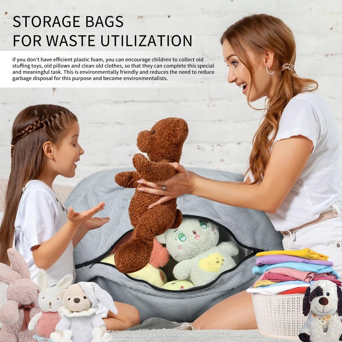 Bean Bag Chair for Adults 3FT,Soft Removable Cover for Teens/Girls Bedroom,Fluffy Giant Round Floor Beanbag Lounger Chairs (No Filler,Light Gray)