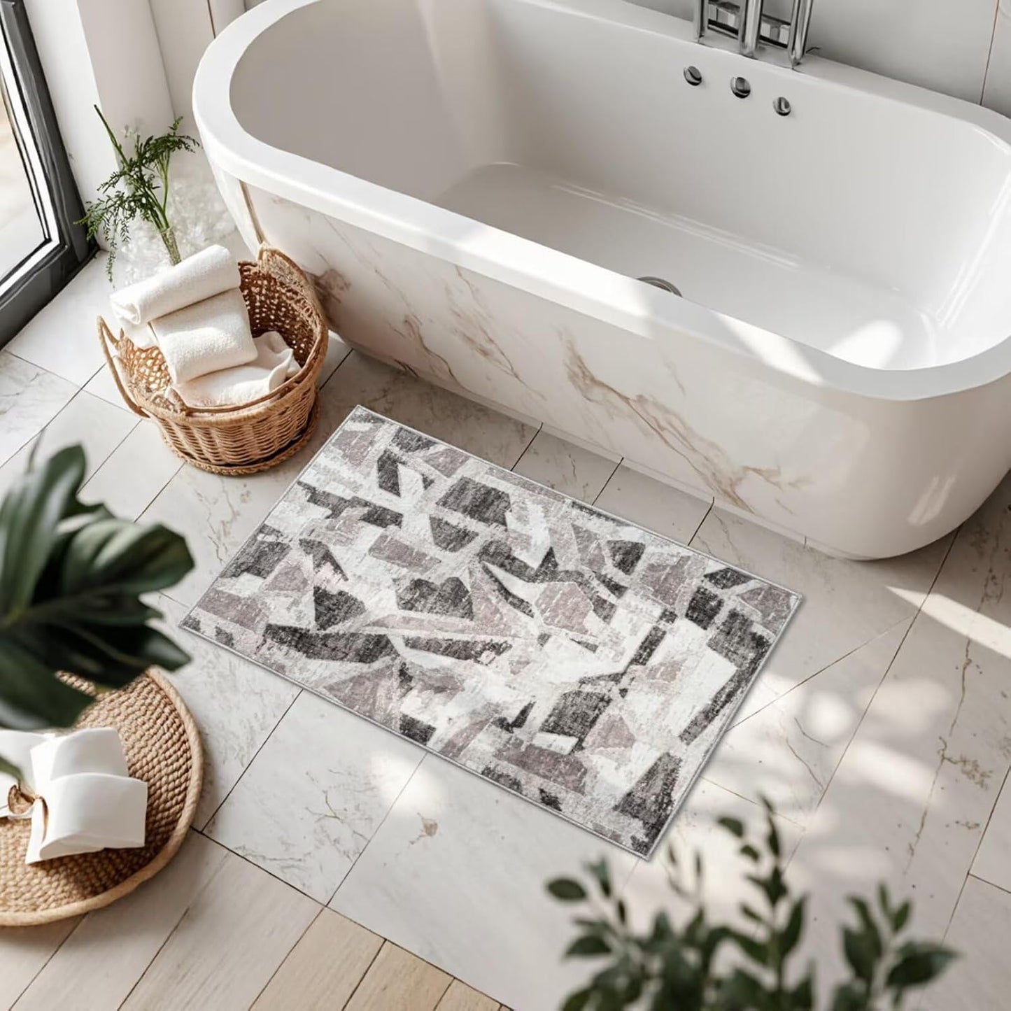 Modern Abstract Door Mat Indoor Entrance 2X3 Front Porch Area Rug Washable, Non-Slip Small Grey Rugs for Entryway Bathroom Ultra-Thin, Throw Carpet for Kitchen Bedroom Nursery Kids Print Faux Wool