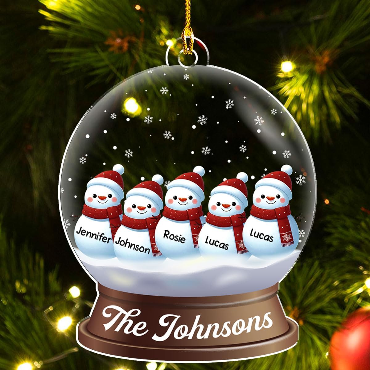 Personalized Family Christmas Acrylic Ornament 2024 - Custom Name Snowman Family Members up to 10 People, Snow Globe Ornament Gifts for Family Tree Decoration (A03, 6 Names)
