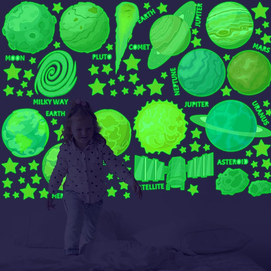Glow in The Dark Stickers, 103 PCS Solar System Glow Stars Ceiling Stickers Galaxy Space Planets Wall Decals for Kids Boys Girls Bedroom Nursery Playroom Party Room Decor