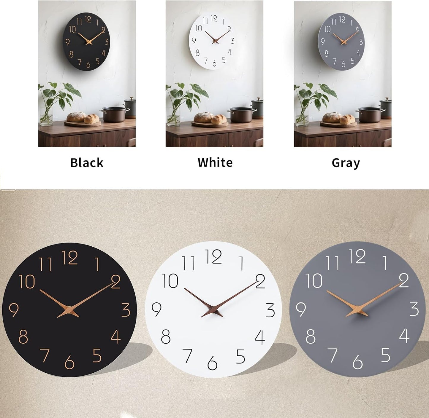 Mosewa 12 Inch Black Wall Clock Battery Operated Silent Non Ticking Modern Simple Minimalist Decorative for Kitchen Bedroom Home Office Bathroom Living Room