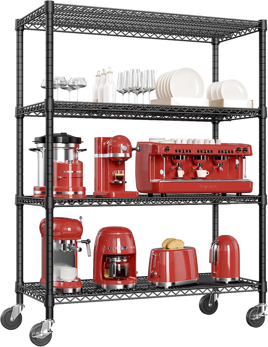 IZEUK Garage Shelving Wide Storage Shelves 4 Tier Metal Shelves 3200 LBS Heavy Duty Adjustable Utility Shelf Rack Black 23.6" D x 53.1" W x 73.6" H