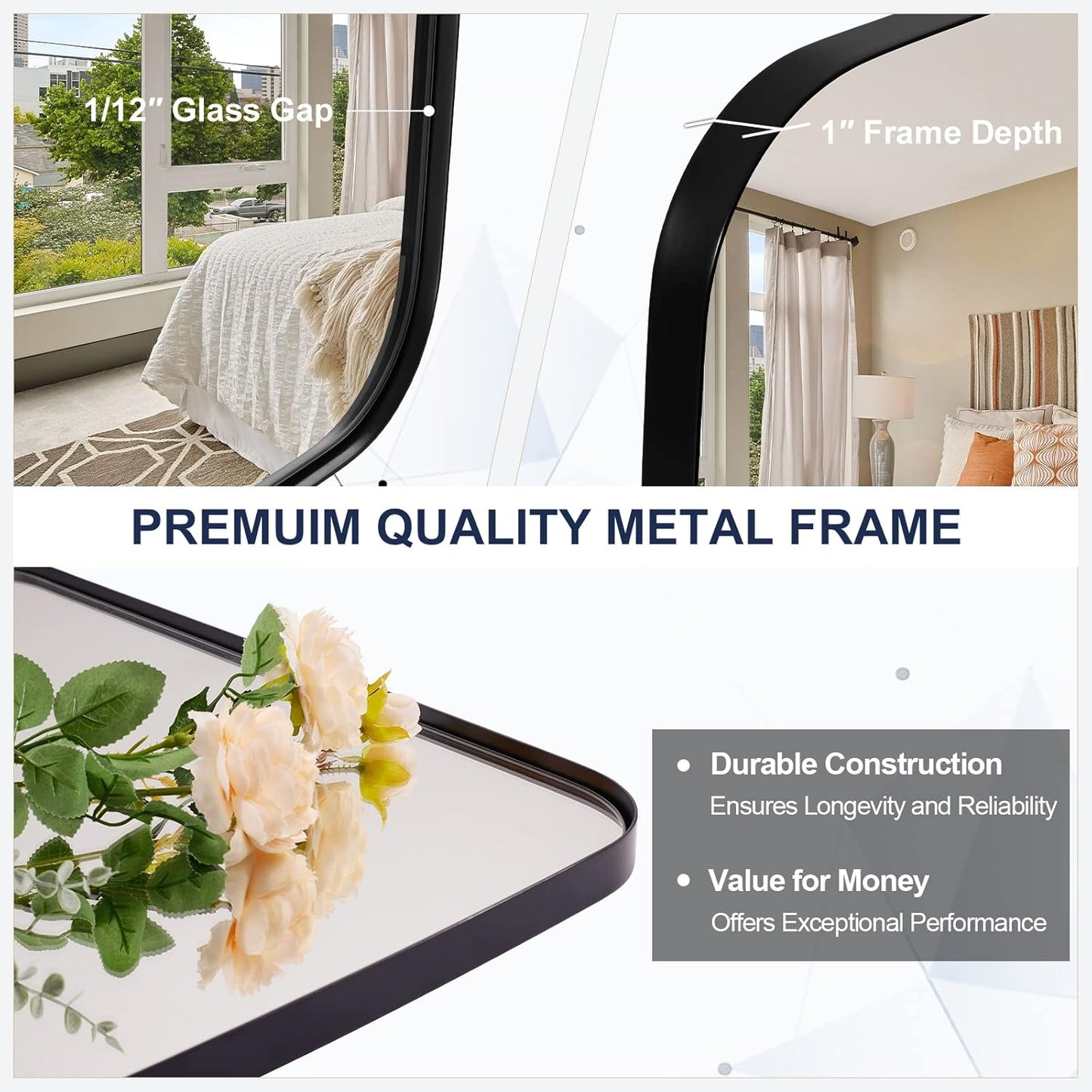 ANDY STAR Black Oval Mirrors for Bathroom, Large 24x36’’ Matte Black Metal Framed Oblong Wall Mirror, Modern Black Vanity Mirror in Stainless Steel Frame Wall Mount Horizontal or Vertical