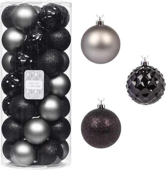 Every Day is Christmas Ornaments, Shatterproof Christmas Tree Ornament Set, Christmas Balls Decoration 35 Count (2.75"/70mm, Black Grey)