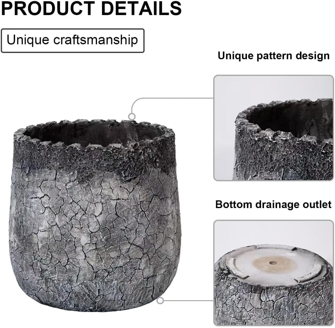 Craft flowerpots 18"+13"+19" Dia Round Concrete Planter Set of 3 Large Outdoor/Indoor Planter Pots Containers with Drainage Holes and Rubber Plug for Home Garden (Dark Gray, Large)