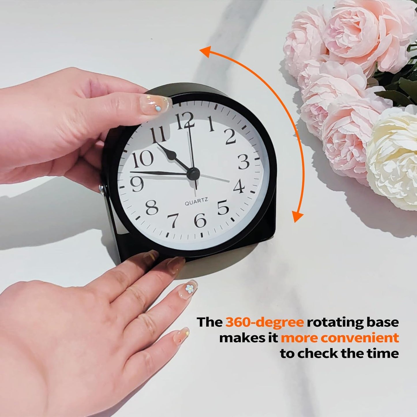 Small Desk Analog Alarm Clock Battery Powered Mini Metal Nightstand Shelf Clock with Light Side Table Decor Mid Century Cute Alarm Clock for Heavy Sleepers Bedrooms Desktop Living Room Bathroom