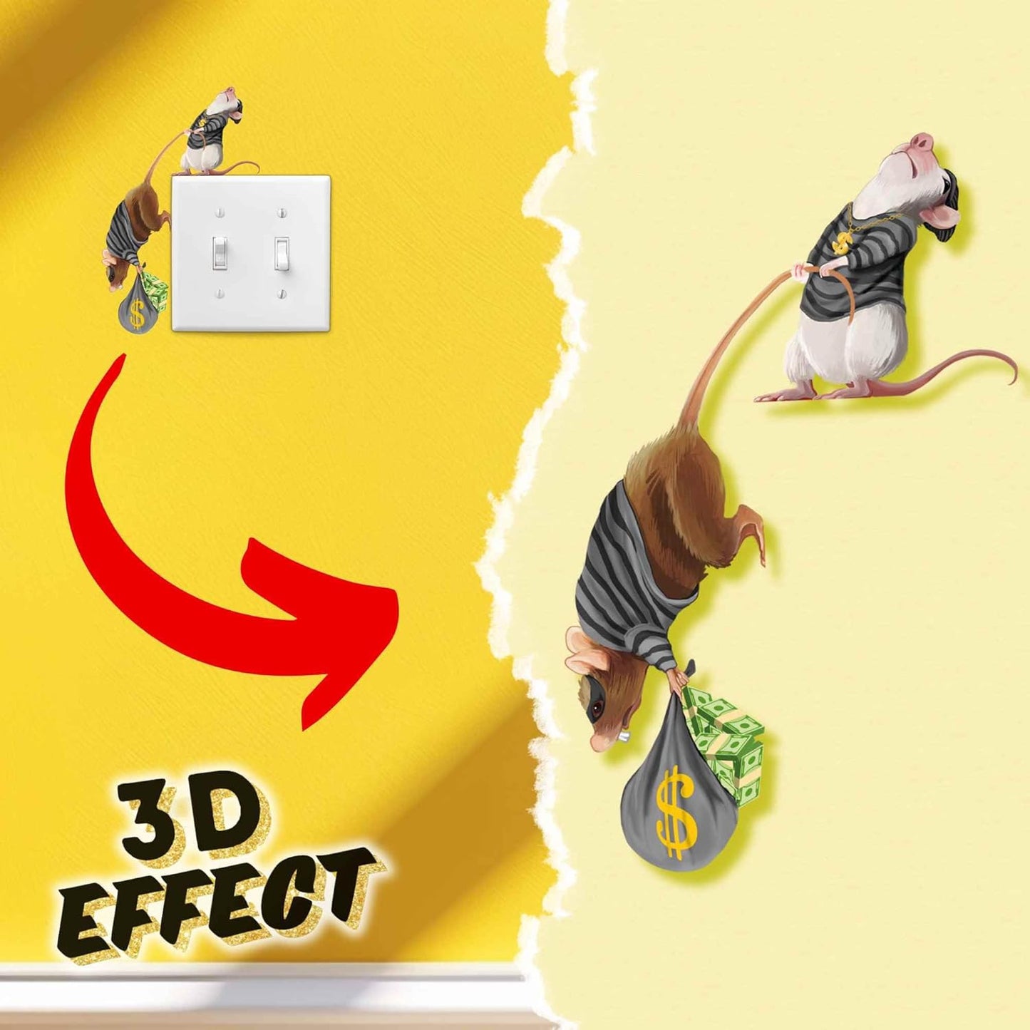 Mouse Reading Book, Wall Decor Sticker Decal, Kids Room, Classroom, Home, Bedroom, Bookcase, Book Lover, of Mice and Men, Children, Adorable, (Mice Burglars)