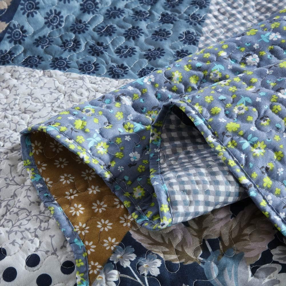 NEWLAKE Quilt Bedspread Sets-Checkered Floral Reversible Coverlet Set,Queen Size