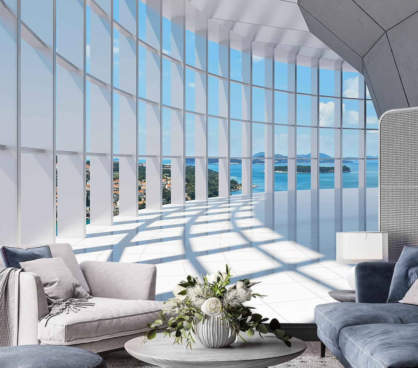 AFZEVEB-3D Blue Seascape Wallpaper Space Wall murals for Bedroom 136"x96" (Not Peel and Stick)