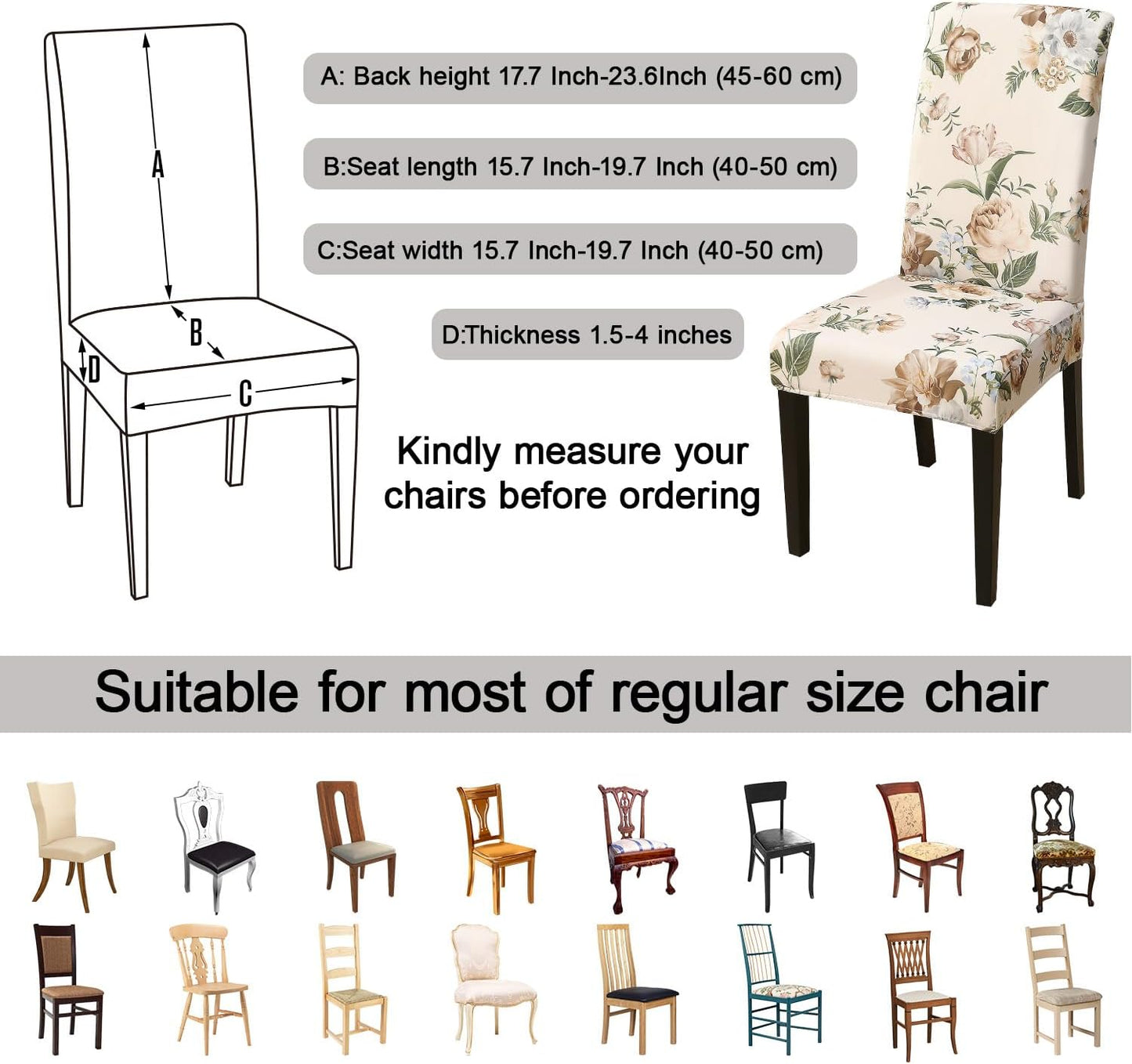 JQinHome Pattern Chair Covers for Dining Room Set of 4, High Stretch Removable Washable Parsons Chair Slipcover for Home Party Hotel Wedding Ceremony (Peony Flower,4PCS)