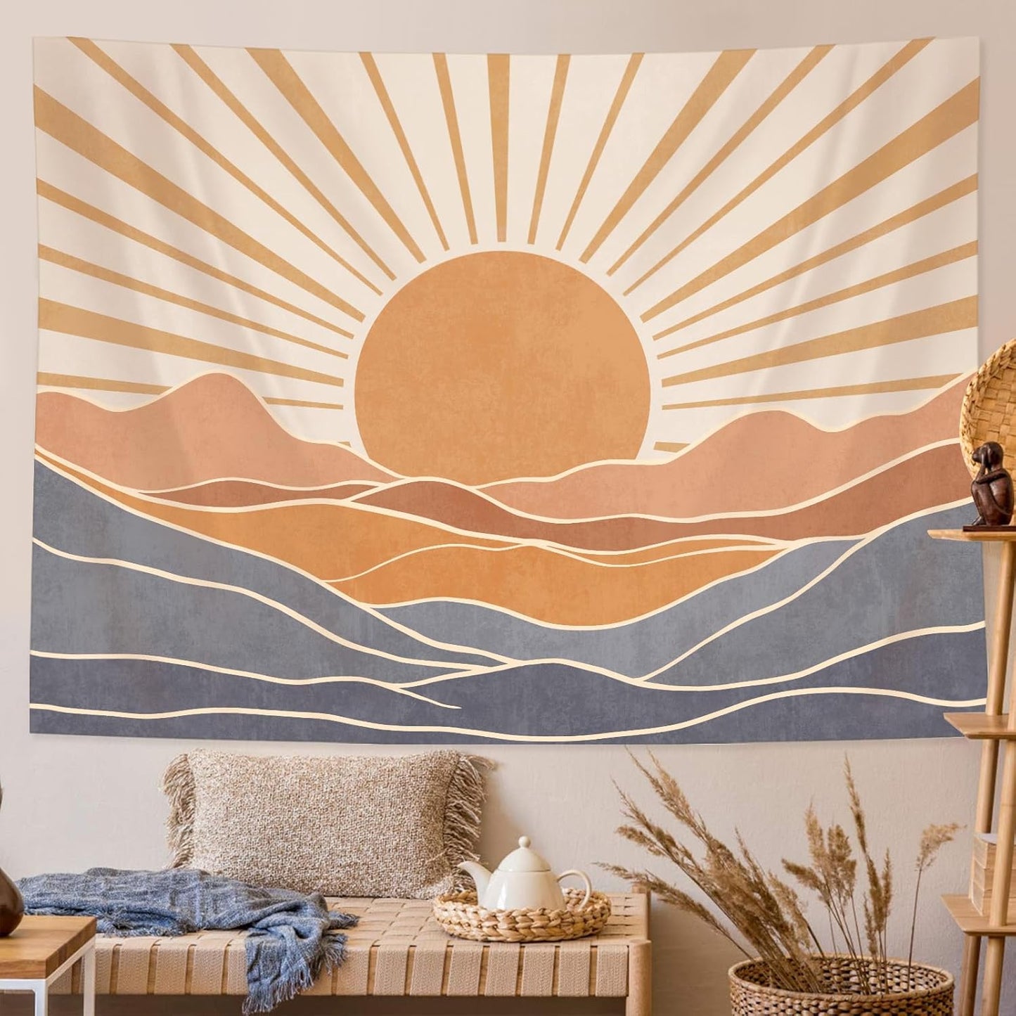 Lunerfex Boho Sun Tapestry Sunset Wall Tapestry, Mountain Tapestries for Bedroom 80s Tapestries Wall Hanging for Bedroom Living Room Decor Boho-3 44"x60"