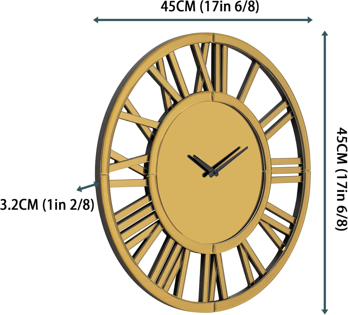 SHYFOY 18" Mirrored Wall Clock, Decorative Wall Clock with Roman Numerals, Living Room Wall Clocks, Kitchen Office Home Decor Battery Powered