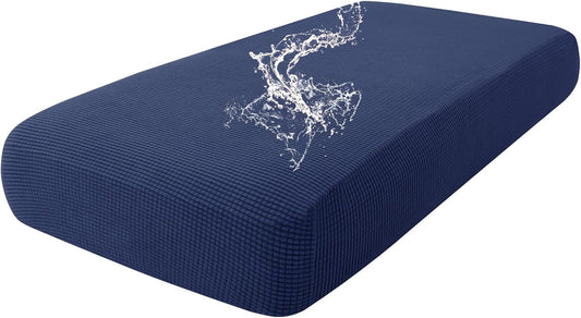 hyha Waterproof Couch Cushion Covers for Pets, Non Slip Sofa Seat Cover for Dogs Washable, Soft Thick Stretch Jacquard Fabric, Sofa Slipcovers with Elastic Bottom (1 Piece for Medium, Navy)