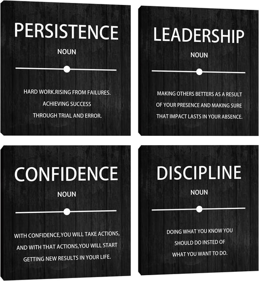 4 Pieces Motivational Wall Art Inspirational Office Quotes Wall Decor Success Quotes Wall Decor Artwork for Living Room Bedroom Home Office Wall Decoration Artwork 12”X12”X4