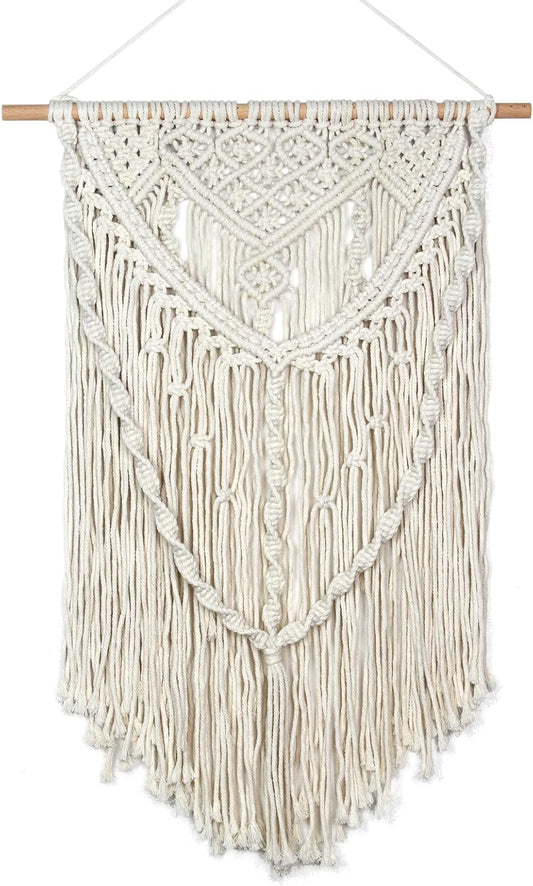 JONKASIPA Macrame Wall Hanging - Bohemian Handmade Woven Tassel Tapestry Chic Lace Hanging Home Decor,Macrame Wall Decor for Bedroom,Living Room or Apartment(White)
