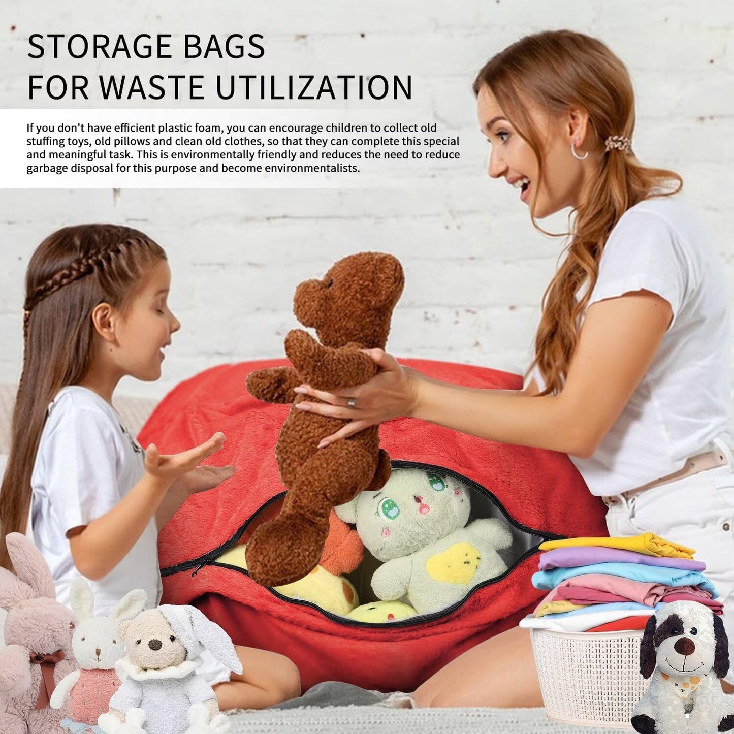 Bean Bag Chair for Adults 8FT,Soft Removable Cover for Teens/Girls Bedroom,Fluffy Giant Round Floor Beanbag Lounger Chairs (No Filler,Big Red)