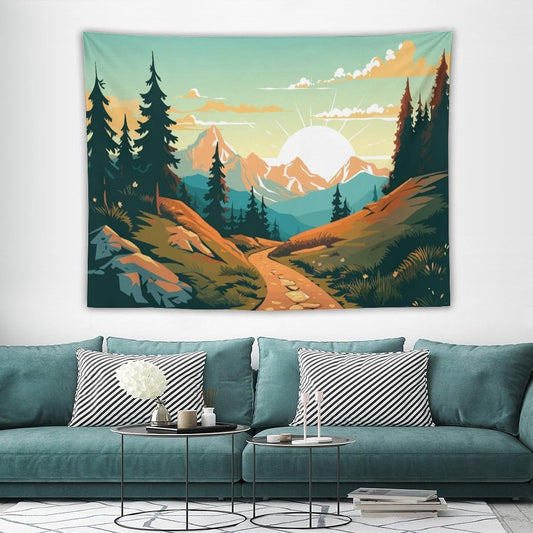 HZOHNAGO Mountain Tapestry Forest Mountain Sunrise Road Pattern Printed Wall Tapestry Wall Hanging for Bedroom Living Room Dorm 80" W x 60" H