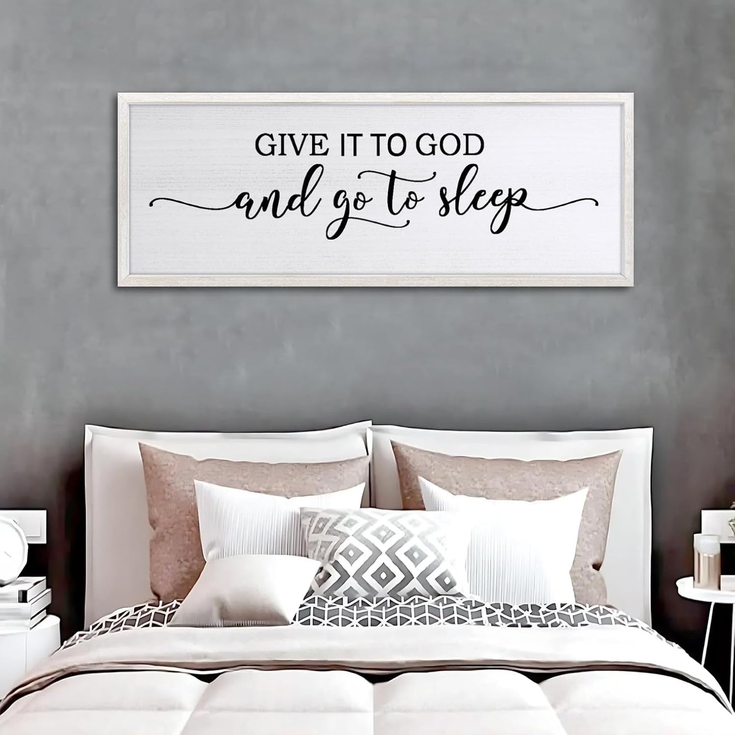 Sweet Dreams Above Bed Wall Decor Art 24"X10" Master Bedroom Over Bed Wall Wood Framed Sign (White)
