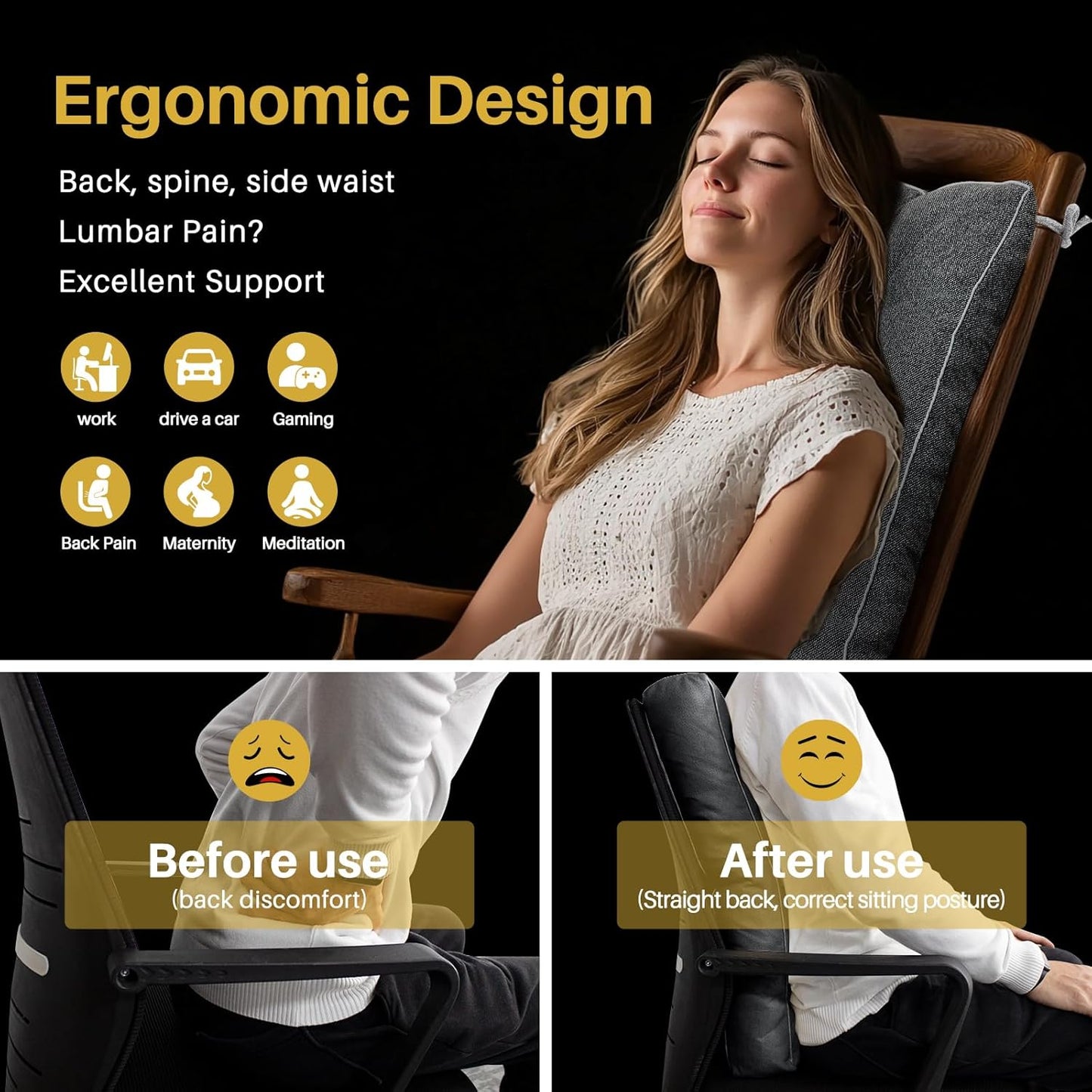 YZ HOME Rocking Chair Cushion, Set of Thicken Seat & Back Chair Cushions with Memory Foam, Non-Slip Chair Pad with Ties for for Indoor&Outdoor Rocker, Dark Grey, 22x17x5/17x17x5