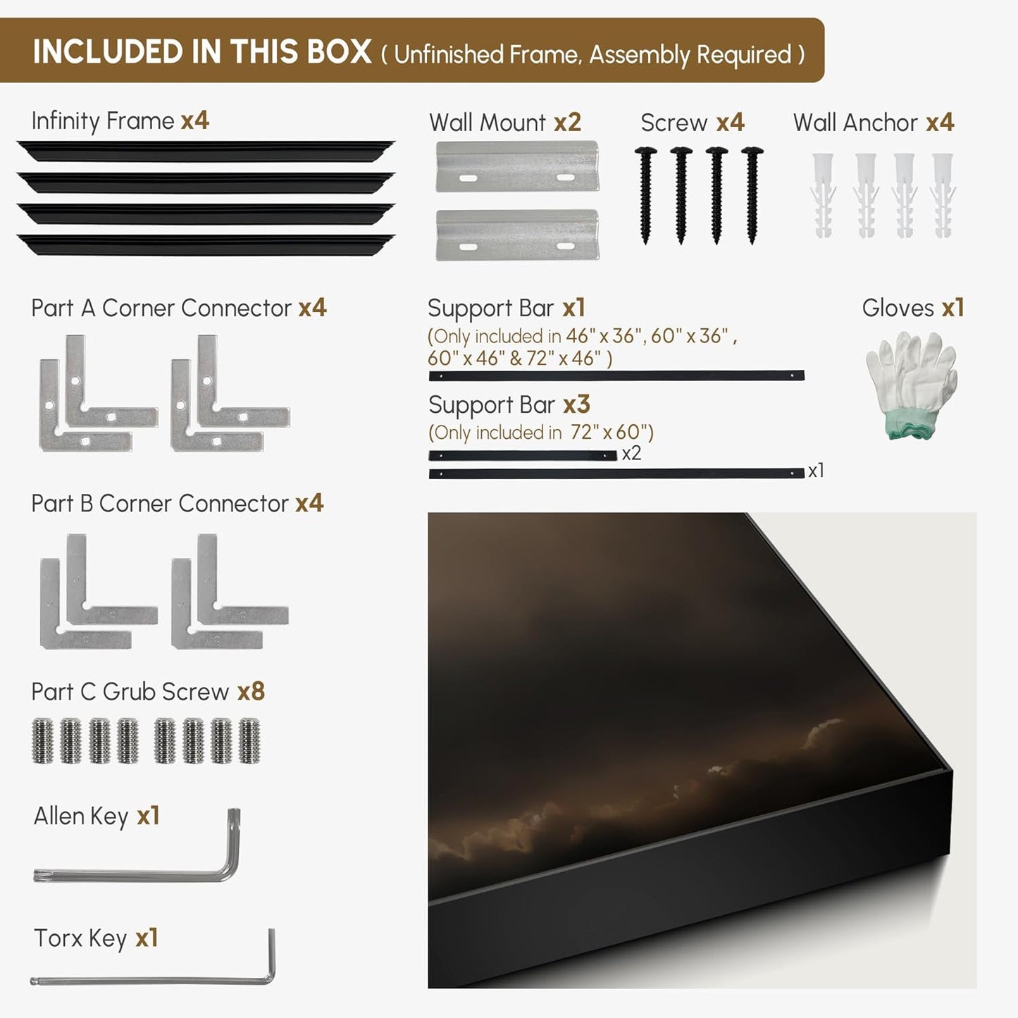 SIGNWIN 30"x60" Extra Large Framed Wall Art Golden Sunset Cloud, Moody Sky Scene for Home Living Room Bedroom Decor (Frame Assembly Required)