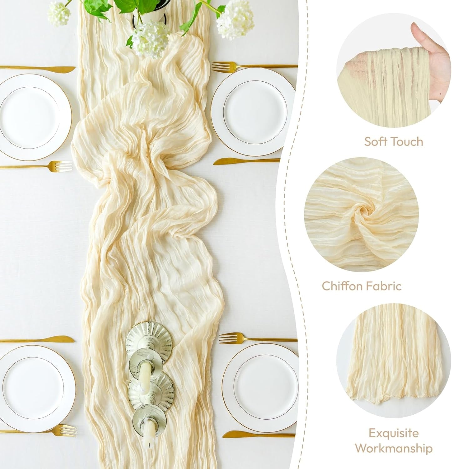 Sioloc 1 Pack Beige Cheesecloth Table Runner Fall Autumn Decor for Home 10ft Table Cloth for Tea Wedding Birthday Party Baby Bridal Shower Halloween Thanksgiving