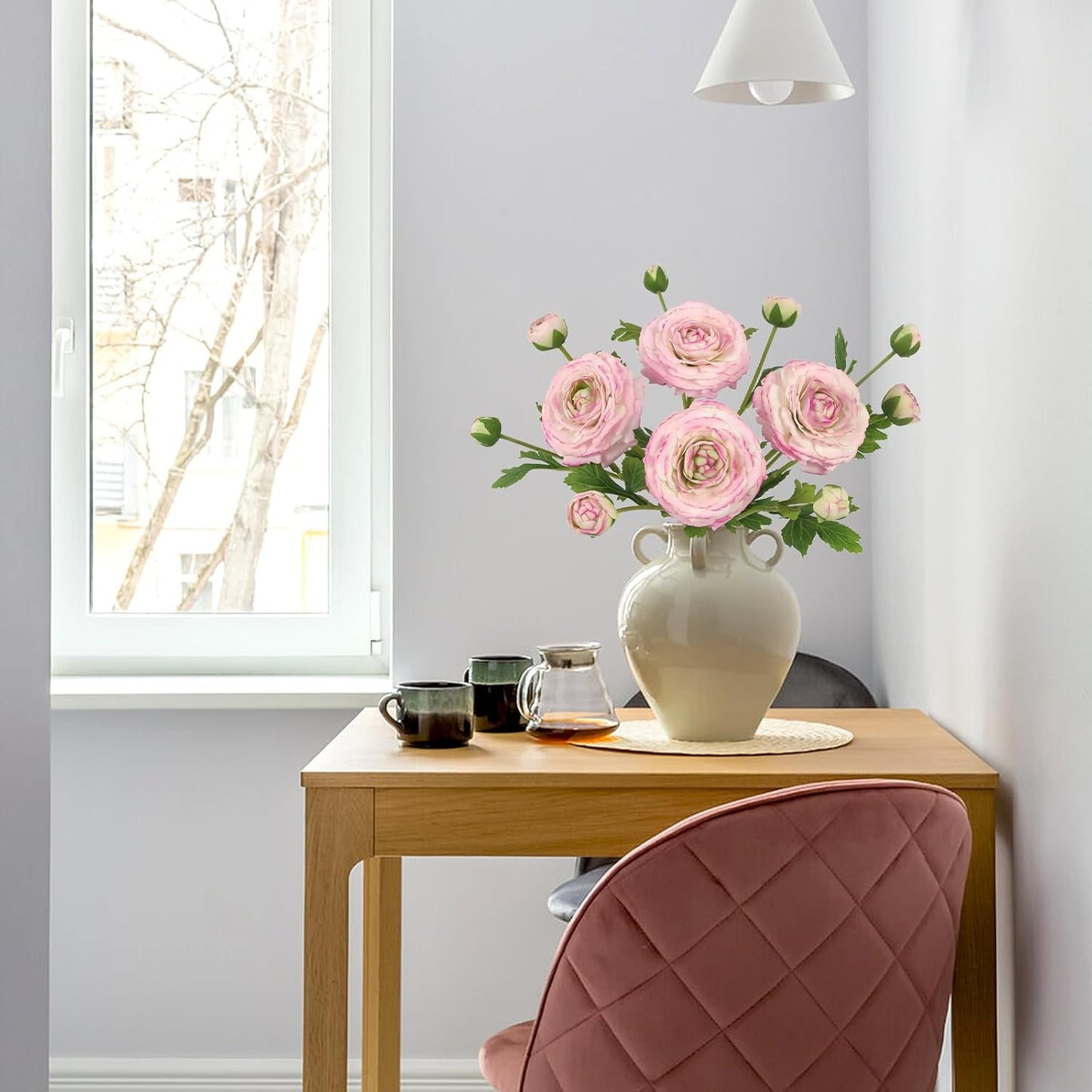 IPOPU 4PCS Real Touch Purple Ranunculus Artificial Flowers Faux Ranunculus Flowers for Vase Real Look Silk Peonies Fake Peony Flowers for Home Indoor Wedding Centerpieces for Table Decor (Purple Edge)