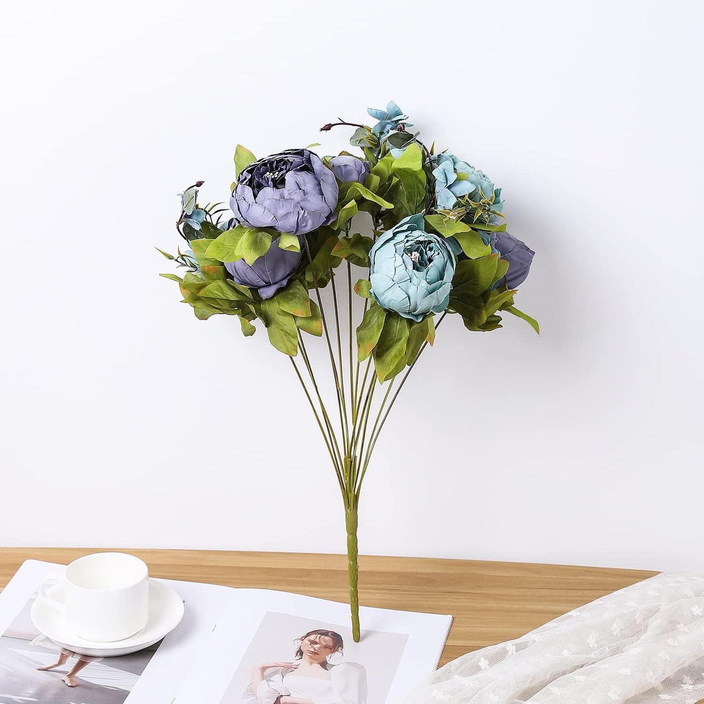 Duovlo Fake Flowers Vintage Artificial Peony Silk Flowers Wedding Home Decoration,Pack of 1 (New Grey Blue)