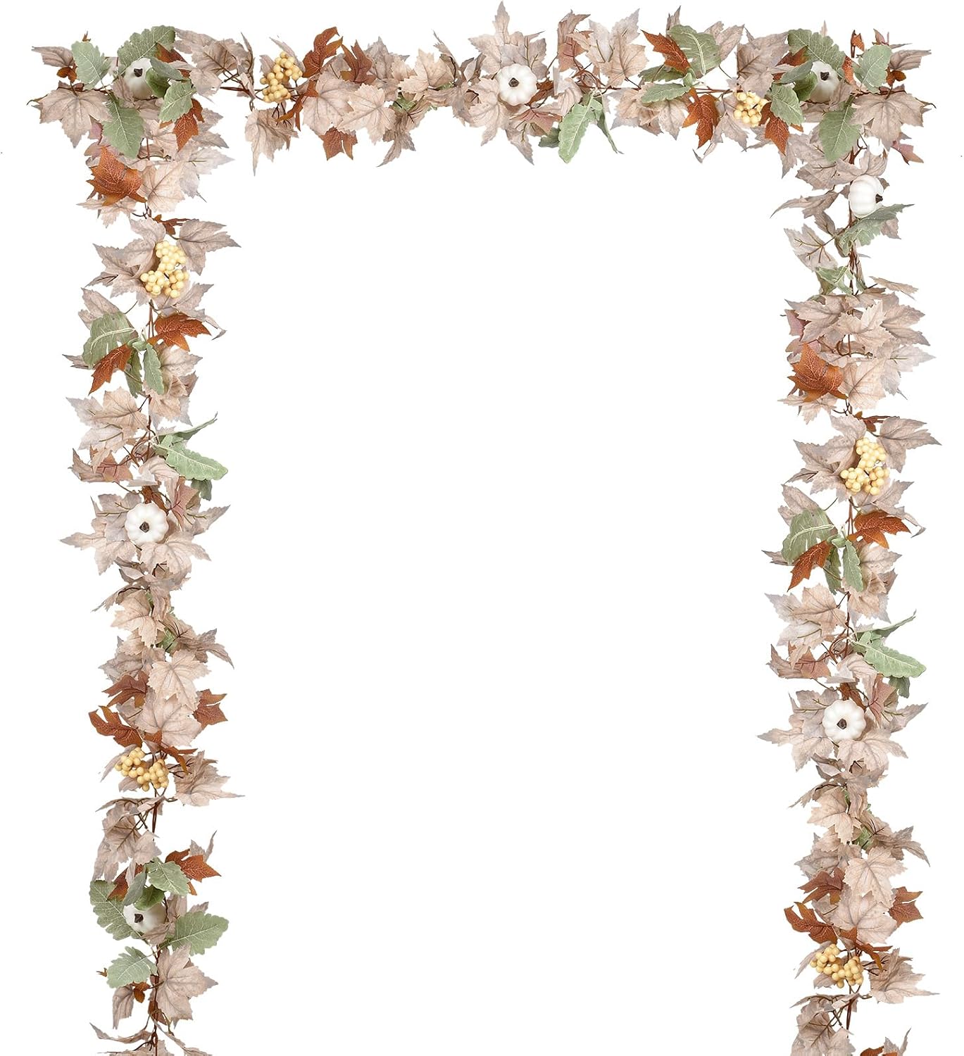 Fall Maple Leaf Garland, Hanging Vine Artificial Autumn Foliage Decoration for Thanksgiving, Home, Wedding, Fireplace, Party, Christmas (White)