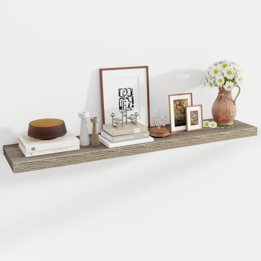 55 Inch Floating Shelves, 12 Inch Deep Floating Shelves for Wall, Floating Shelf with Invisible Brackets, Deep Shelves for Bathroom, Bedroom, Living Room, 1 Pack, Grey