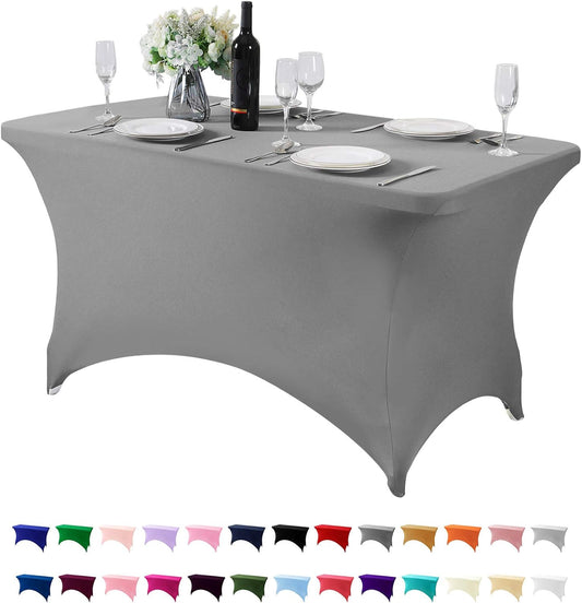Spandex Table Cover for 4FT or 6ft or 8ft Table Universal Fitted Stretch Tablecloth for Party, Banquet, Wedding and Events-Gray