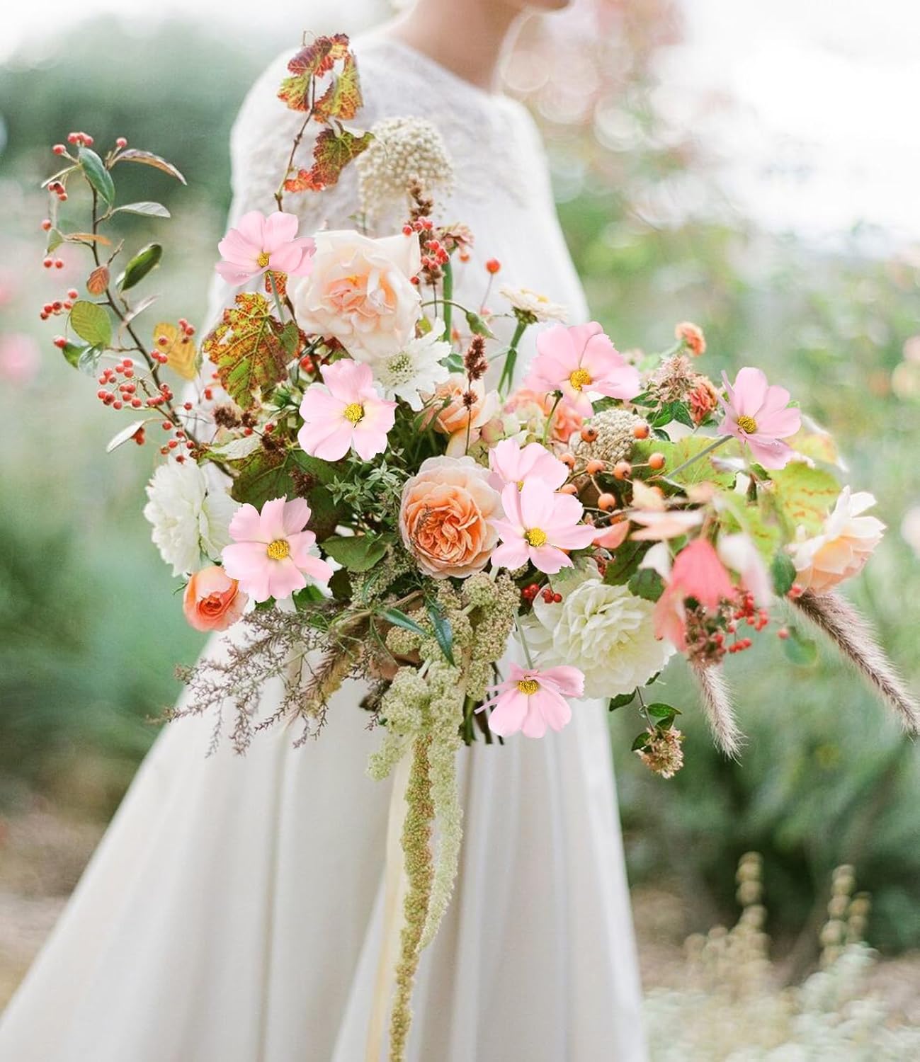 IPOPU Light Pink Flowers Artificial Daisies 5PCS Silk Cosmos Wild Flowers 24.5" Fake Pink Daisies for Vase for Home Decor Floral Arrangements Wedding Bouquets for Bride