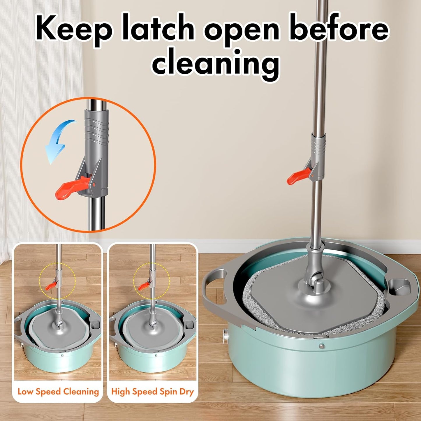 Spin Mop and Bucket Set with Separate Dirty and Clean Water,360° Spin Mop and Bucket System with Widening Foldable Handle,6 Replaceable Mop Pads,Square Mop for Floor Hardwood Tile Wall Cleaning(Blue)