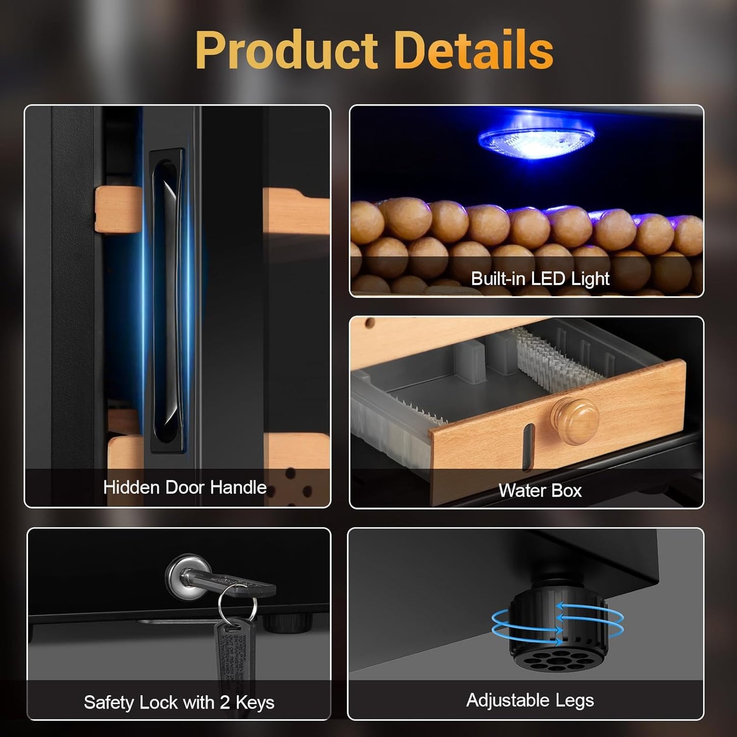 Electric Cigar Humidor, 35L 250 Counts Large Capacity Thermostatic Desktop Humidor Cabinet with Digital LED Screen, Safety Lock,Smart Humidity & Temp Control, Gifts for Men