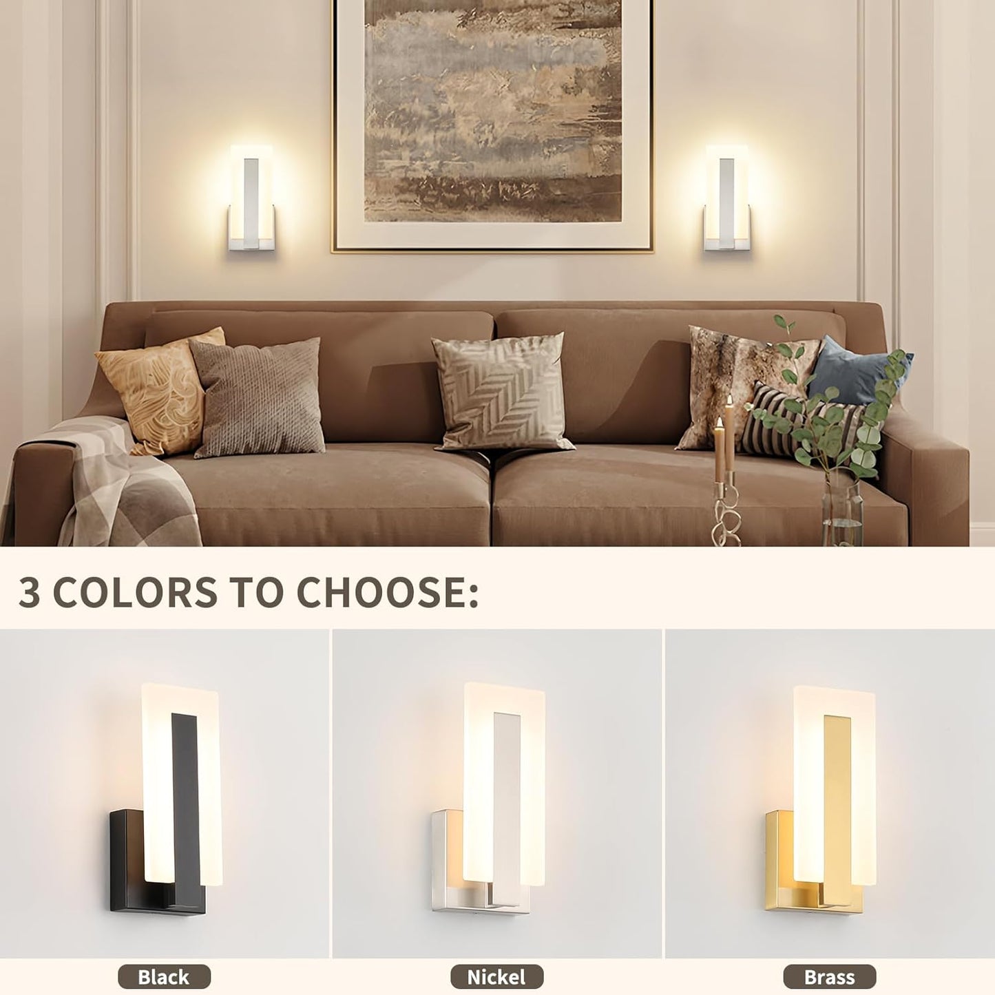 Joosenhouse Modern LED Wall Sconce Set of 2, Hardwired 3000K Warm White Light Wall Lights, 7W Up and Down Wall Mount Light, 9.76 inch Brushed Nickel Indoor Wall Sconce Wall Lighting