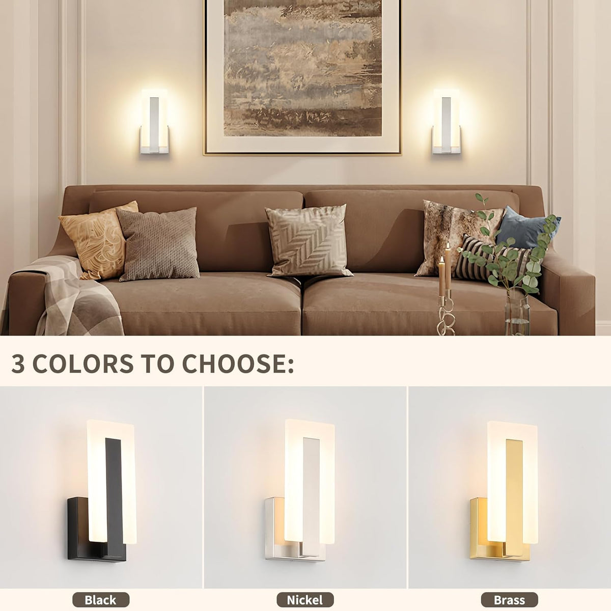 Joosenhouse LED Wall Sconce Set of 2, Hardwired Dimmable Wall Mounted Lights, Indoor Wall Lights for Hallway, Bedroom, Study, Living Room, 9.76 Inch Brushed Nickel Wall Sconce Lighting