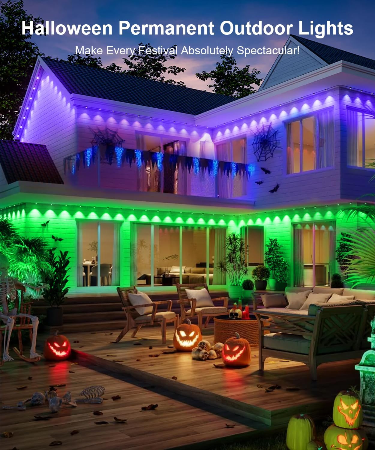 Fussion 300ft Permanent Outdoor Lights for House, 2025 Smart RGB LED Outside Lights with APP Remote Control, IP67 Waterproof Eternity Eaves Lighting for Christmas, Halloween, Holiday, Party, Daily
