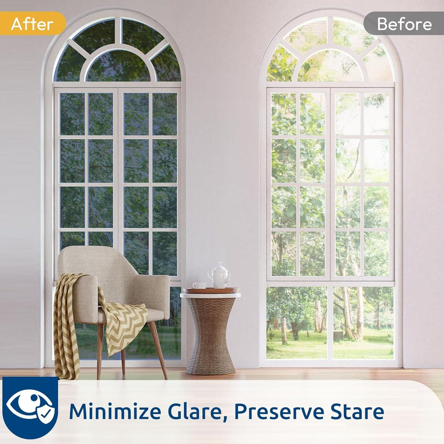 rabbitgoo Window Privacy Film One Way Window Tint for Home, Removable Reflective Heat Sun Blocking Anti UV Glass Door Covering, Mirror Tinting Film House Office, 23.6 in X 6.5 Feet, Blue Silver