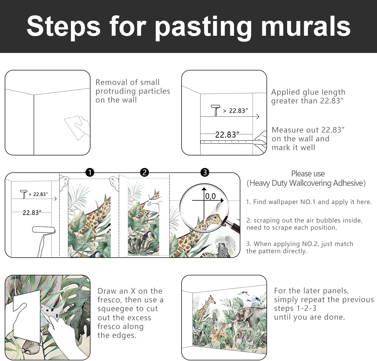 -Tropical Rainforest Plants Animals Tigers Fabric Wallpaper Jungle Plants Banana Leaves Boys Girls Kindergarten Children Bedroom Large Mural- 160"x108"（ not Peel and Stick）