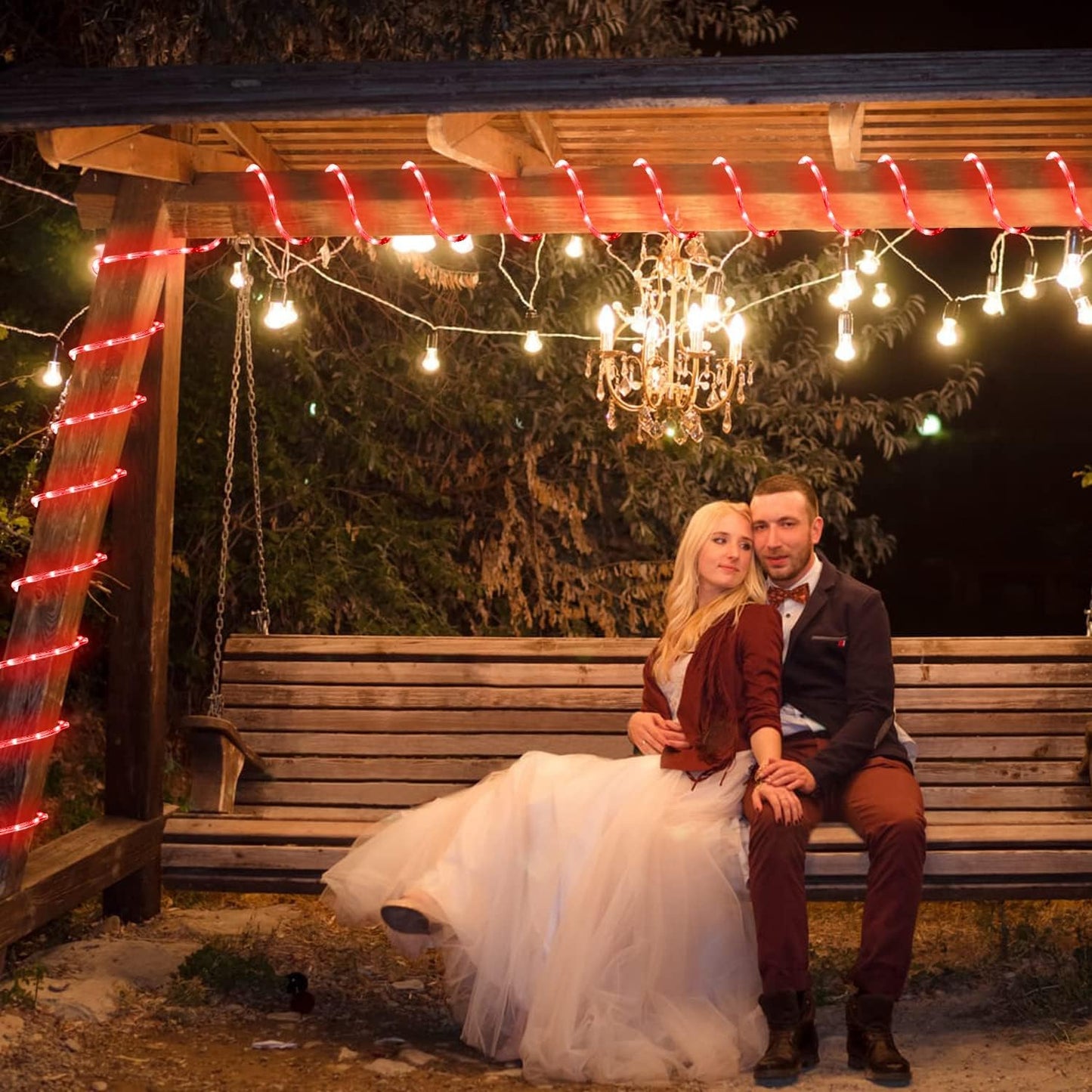 JMEXSUSS Solar Rope Lights, 2 Pack 100 LED 33ft 8 Modes Solar Rope Lights Outdoor Waterproof Red LED Christmas Light for Tent Gazebo, Trampoline, Walkway, Pool Decor(Red)