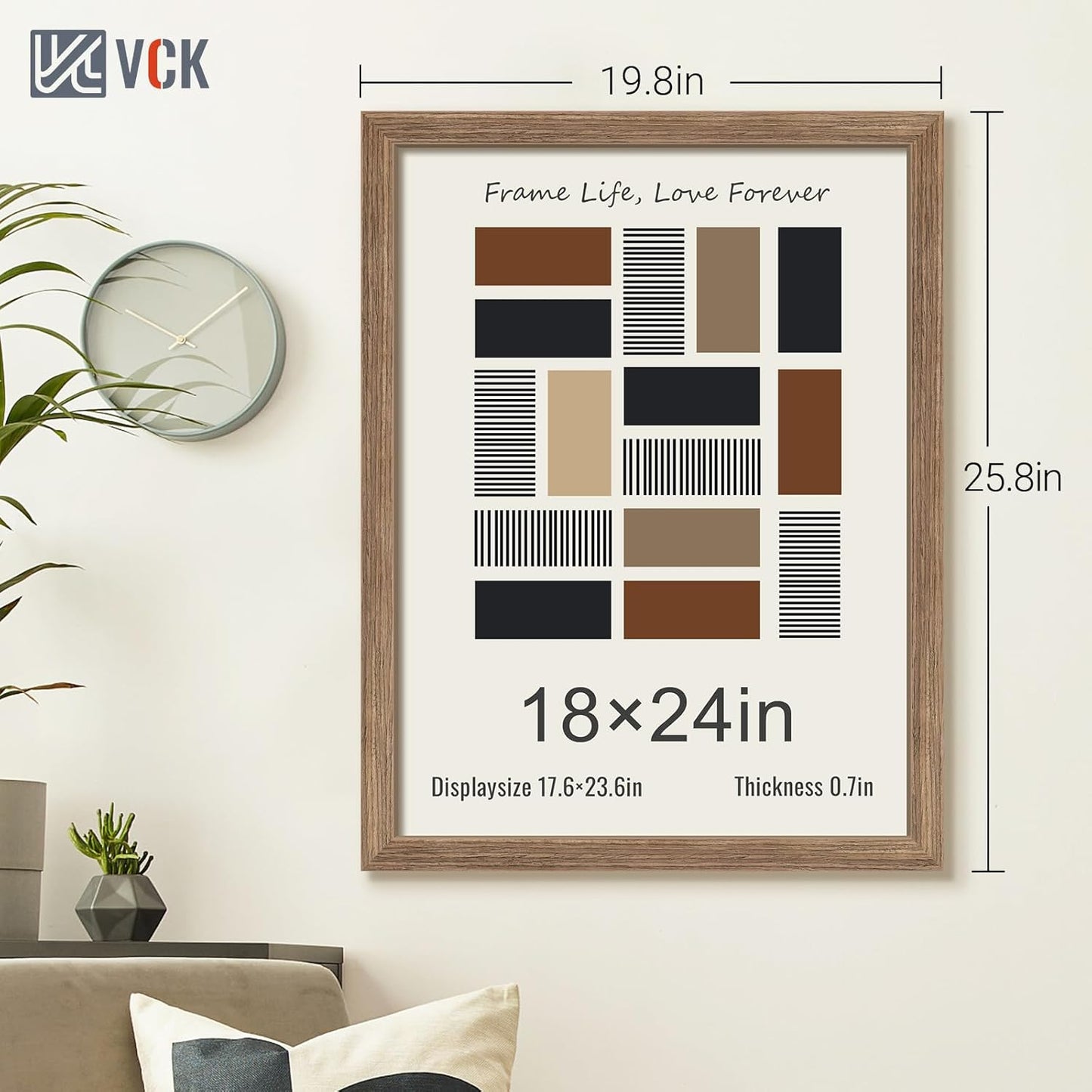 VCK 18x24 Poster Frame 3 Pack, Brown Walnut Wood Picture Frame, Exclusive Wood Grain, Wall Mounting Hanging