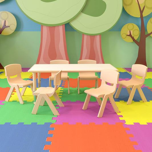 EMMA + OLIVER 23.625" W x 47.25" L Rectangle Natural Plastic Activity Table Set with 6 Chairs
