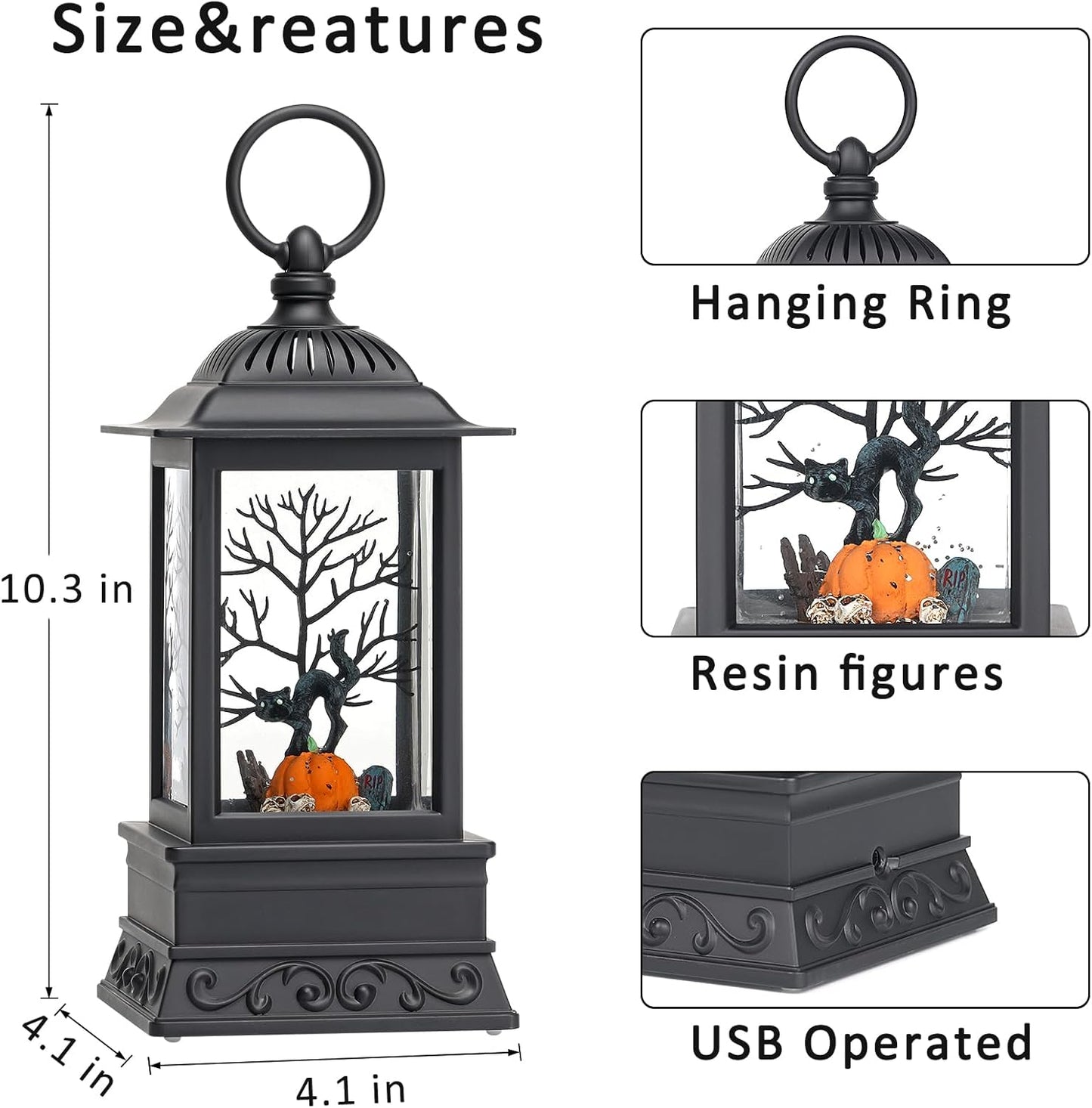 Halloween Snow Globe Black Cat Lantern, Glitter Lighted Snow Globes Halloween Decorations for Home, Light Up Snowglobe Halloween Décor