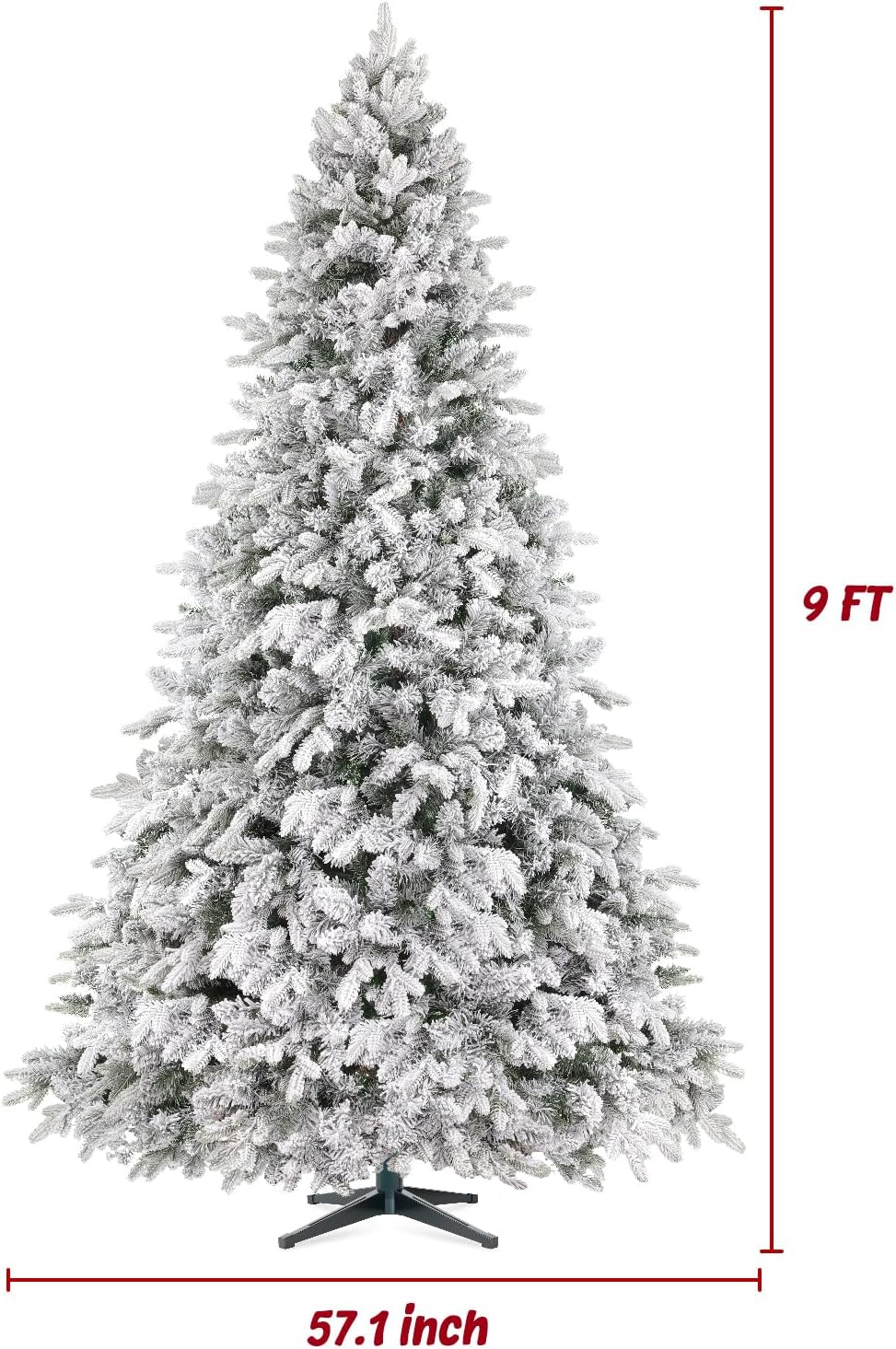 9ft 360° Rotating Pre-Lit Snow Flocked Christmas Tree, Built-in Music, Remote Control, 8 Light-Modes, White Christmas Tree for Home Decor