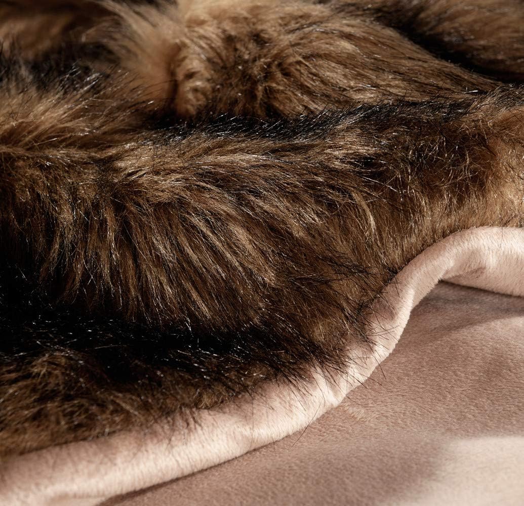 Luxury Plush Faux Fur Blanket King Size, Long Pile Brown with Black Tipped Throws, Oversized Super Warm, Fuzzy, Elegant, Fluffy Decoration Throw Blanket for Sofa, Armchair, Couch and Bed, 104"x90"